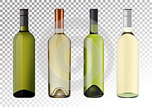 Vector illustration. Set of white wine bottles in photorealistic style. A realistic objects on a transparent background