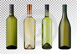 Vector illustration. Set of white wine bottles in photorealistic style. A realistic objects on a transparent background