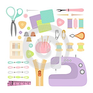 Vector illustration of sewing tools in flat style