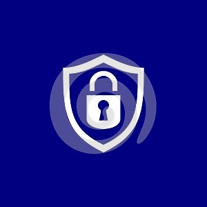 Vector illustration of a shield with padlock symbol on blue background