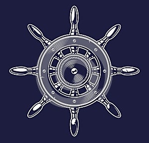 Vector illustration of a ship wheel on the dark background