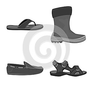 Vector illustration of shoe and footwear symbol. Set of shoe and foot stock vector illustration. photo