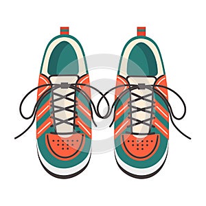 Vector illustration of shoes, sneakers for travel, top view. Flat illustration of men's and women's shoes