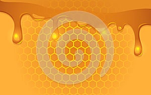 Vector illustration showcasing melting honey drizzling over a honeycomb