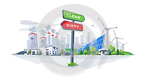 Comparing Clean Renewable and Dirty Polluting Energy Plants with photo