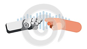 Vector illustration showing human and robot hands reaching each other.