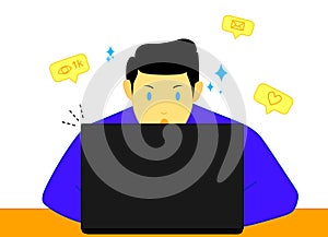 vector illustration showing a person using a laptop