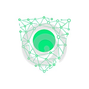 Abstract green network shield with connected dots and lines vector illustration