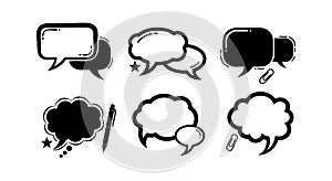 Set of black and white comic speech bubbles and thought clouds vector illustration
