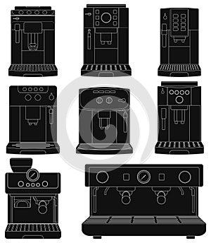 Vector illustration sihouette collection of espresso machines