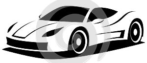 Vector illustration silhouette of the aerodynamic super sports car drawn using black and white lines which can be used as a logo