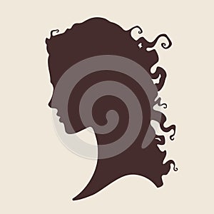 Vector illustration silhouette of beautiful curly girl in profile isolated. Beauty salon or hair product design