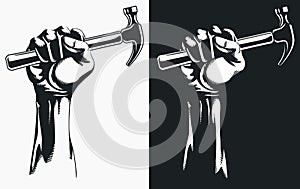 Silhouette hand holding hammer clipart drawing, transparent logo illlustration