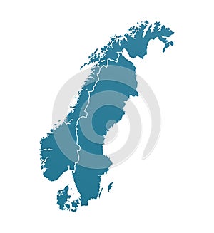 Vector Illustration with Silhouette of Scandinavia