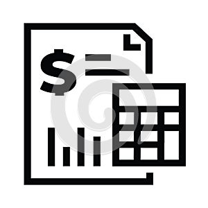 Vector illustration of a simple dollar calculator payment document symbol icon.