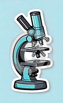 vector illustration, simple logo of a microscope in a laboratory with petri dishes and equipment