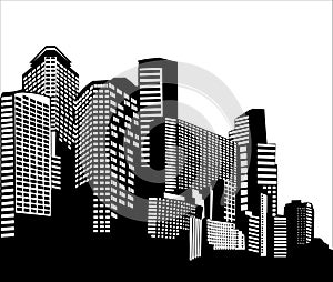 Vector illustration in simple minimal geometric flat style - city landscape with buildings.