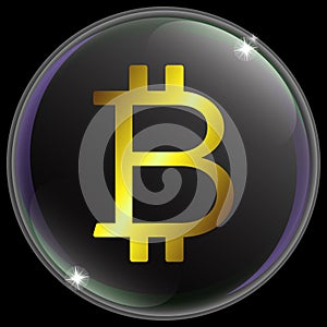 Vector illustration of simple and realistic bitcoin crypto currency sign or symbol with gold gradient.