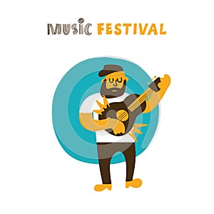 Vector illustration of singewith guitar. Music festival conceprt.