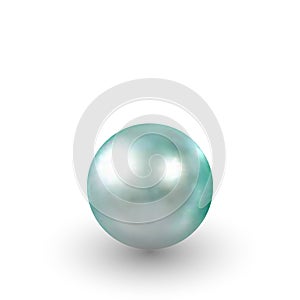 Vector illustration of single shiny natural blue sea pearl with light effects isolated on white background. eps 10