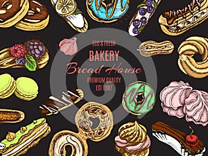 Vector illustration sketch bakery. Vintag card menu