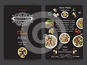Vector illustration sketch - pasta. Card menu italian restaurant. Banner italan food