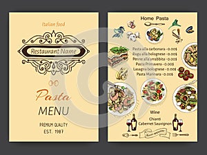 Vector illustration sketch - pasta. Card menu italian restaurant. Banner italan food