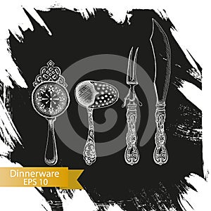 Vector illustration sketch - tableware. dinnerware