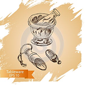 Vector illustration sketch - tableware. dinnerware