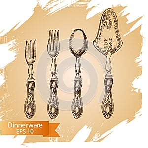 Vector illustration sketch - tableware. dinnerware