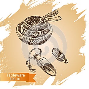 Vector illustration sketch - tableware. dinnerware