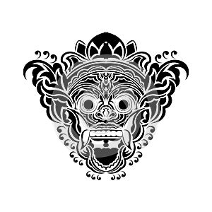 Vector illustration, sketch of a traditional Balinese Barong Mask, suitable for use as a t-shirt print.