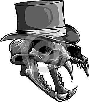 vector illustration of skull of tiger with hat
