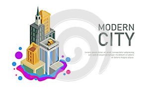 Vector illustration of a skyscraper in isometric design. Suitable for the illustration of a fast growing modern city.