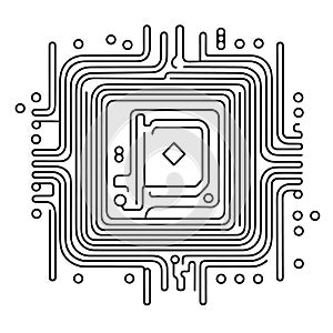 Futuristic computer chip circuit board outline icon in vector format