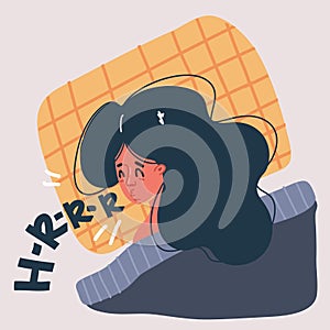 Vector illustration of Sleep woman sleeping in bed. View from above, close-up.