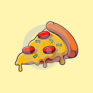 Vector illustration of a slice of pizza in cartoon style.