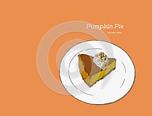 Vector illustration of the slice of pumpkin pie on the plate.