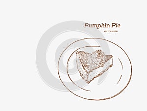 Vector illustration of the slice of pumpkin pie on the plate.