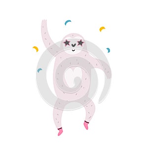 Vector illustration of a sloth dancing in disco glasses and cool socks