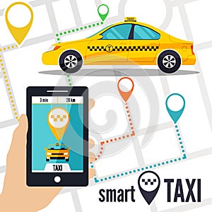 Vector illustration of a smart taxi concept.