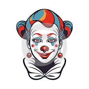 smiling woman clown, face with joker makeup