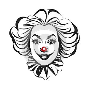 smiling woman clown, face with joker makeup