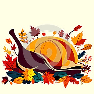 Vector illustration of a snail and autumn leaves on a white background. AI generated