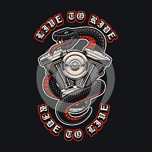 Vector illustration of a snake with motorcycle engine