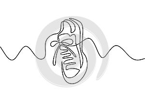 Vector illustration of sneakers. Sports shoes in a line style. Continuous one line drawing minimalism design