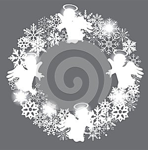 Vector Snowflake Wreath With Little Angels