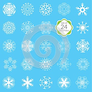 Vector illustration snowflakes set, various designs symmetrical snow crystals, made forom hand drawn elements