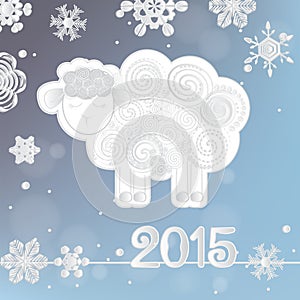 Vector illustration of Snowflakes and sheep, symbol of 2015 on the Chinese calendar.