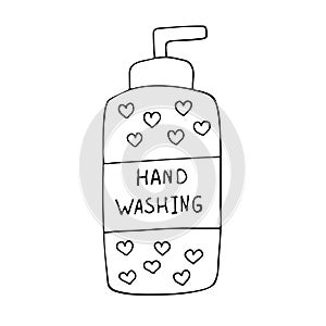 Vector illustration of soap bottle with hand washing text isolated on white background